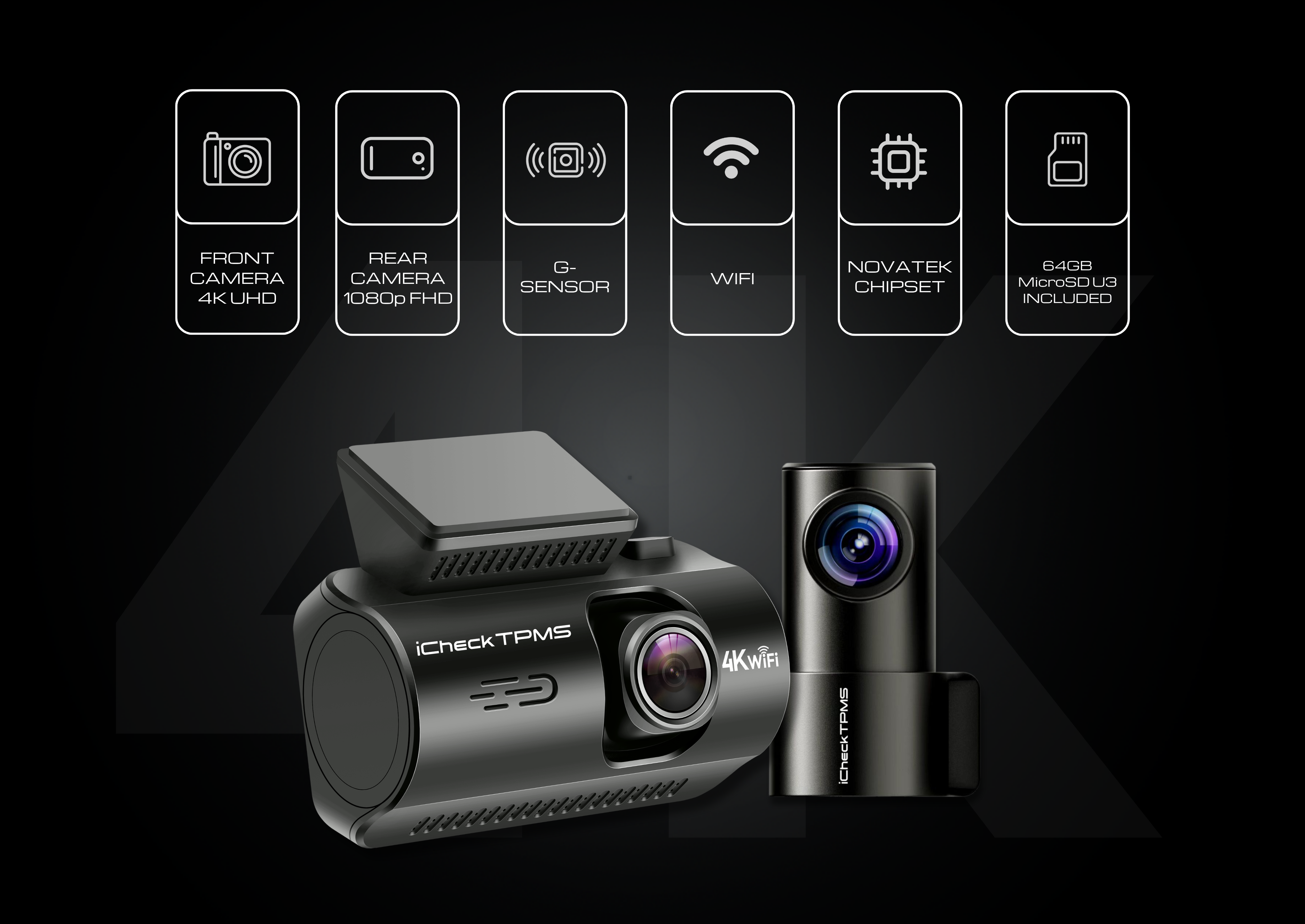 iCheck Ultra HD 4K + 1080P Dual Dash Camera ICDC4K